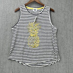 Who Wear What Anthropologie Top Womens L Cream Black Sleeveless Striped Pineappl